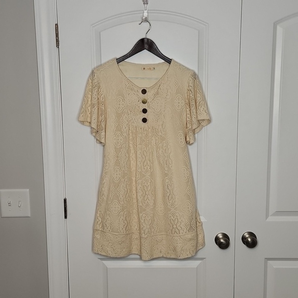 Tulle Anthropologie Cream Lace Shift Dress